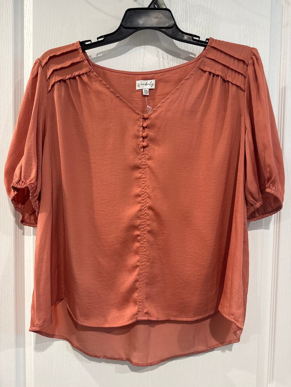 Xxl Wonderly NWT Rust Pleated V Neck Blouse
